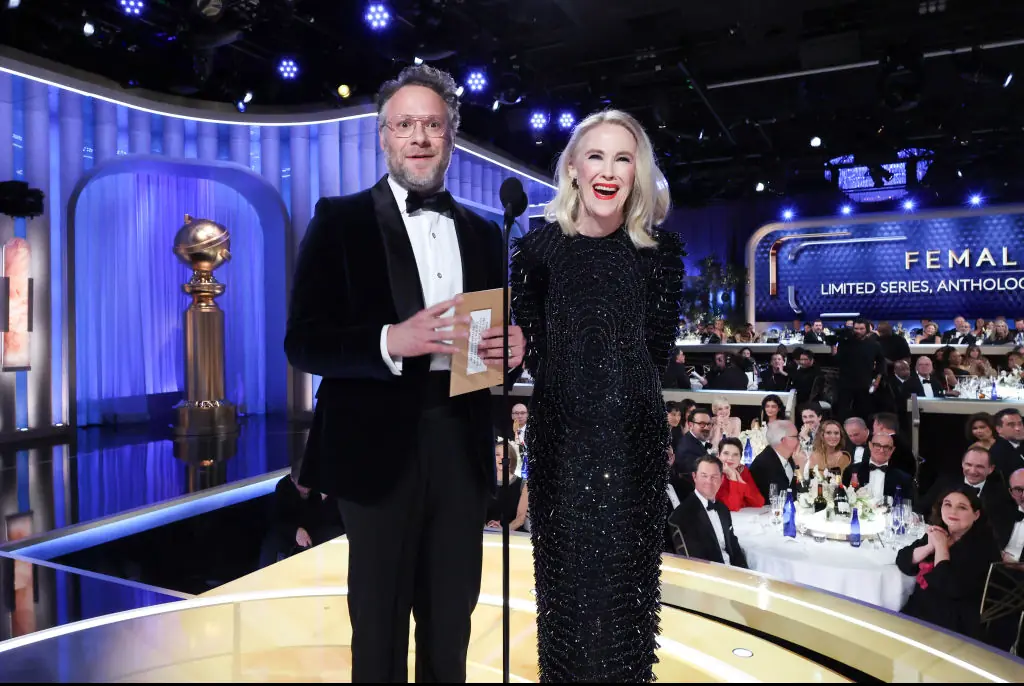 Seth Rogan and Catherine O'Hara at the Golden Globes. Credit: Rich Polk/GG2025/Getty