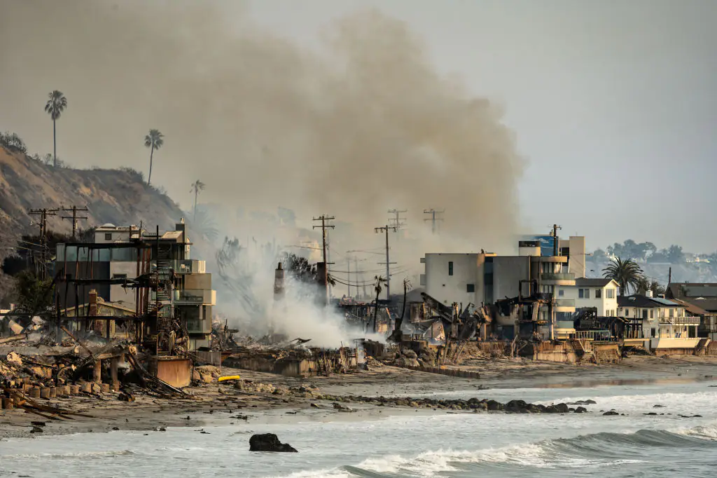 Steiner's home can be seen still standing - surrounded by destruction. Credit: MediaNews Group/Orange County Register via Getty Images