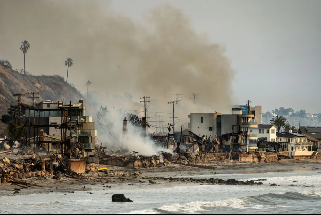 Steiner's home can be seen still standing - surrounded by destruction. Credit: MediaNews Group/Orange County Register via Getty Images