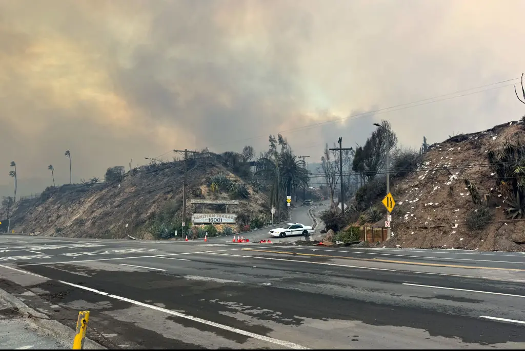 The impact of the wildfires on the Sunset Boulevard. Credit:	Bellocqimages/Bauer-Griffin / Getty