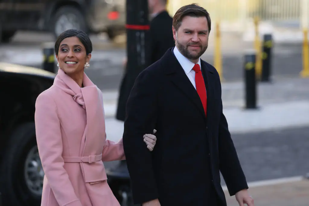 Usha Vance and Vice President J.D. Vance are expecting their fourth child together. Credit: Scott Olson / Getty