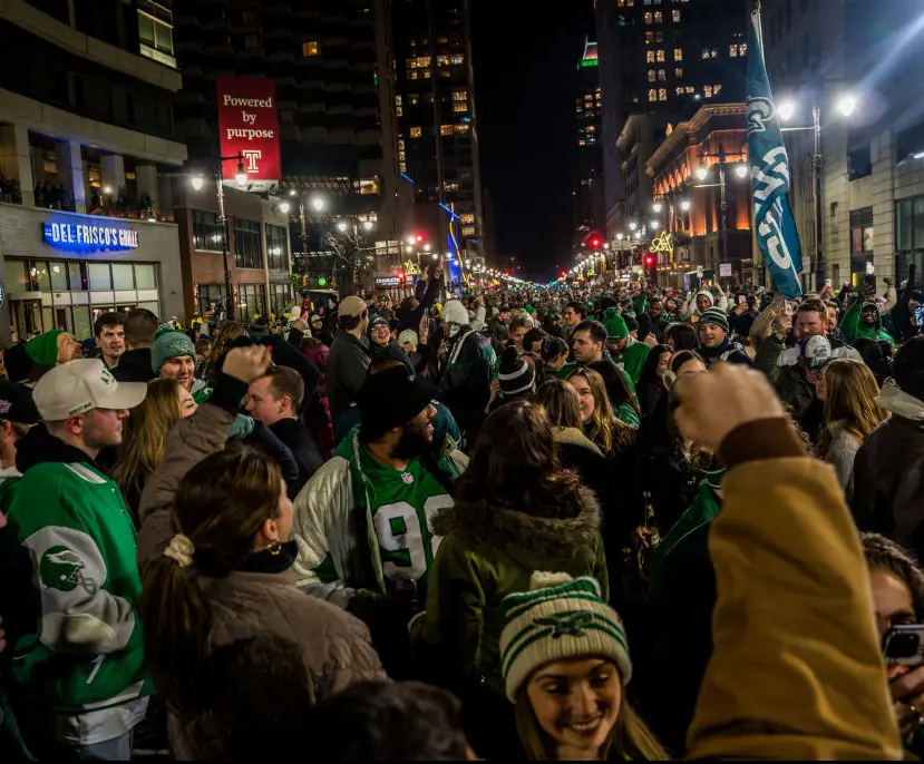 Fans celebrated the Eagles making it to the Super Bowl. Credit: Thomas Hengge/Anadolu via Getty Images