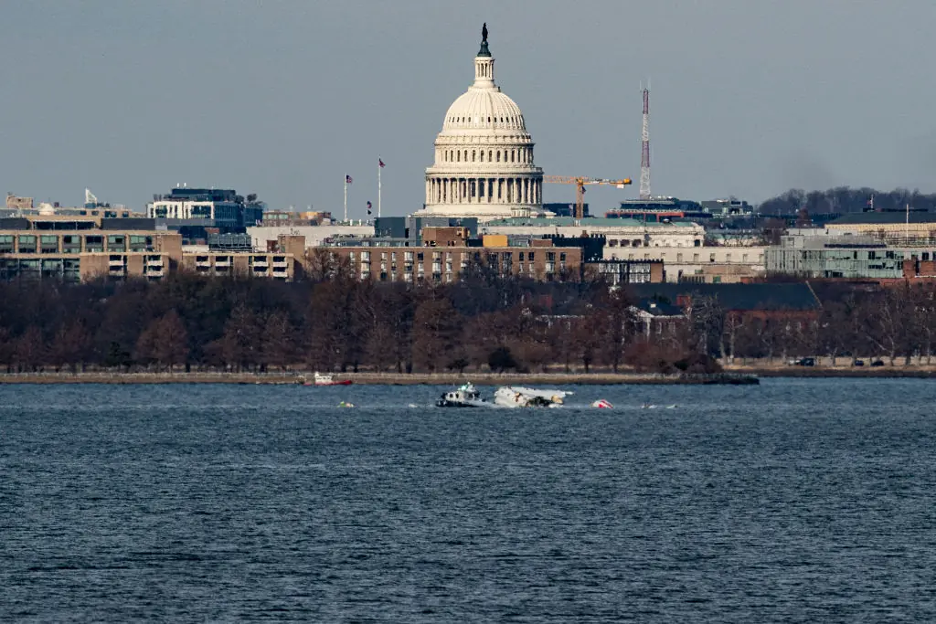 An American Airlines flight from Wichita, Kansas collided midair with a military Black Hawk helicopter.  Credit: Al Drago / Getty 