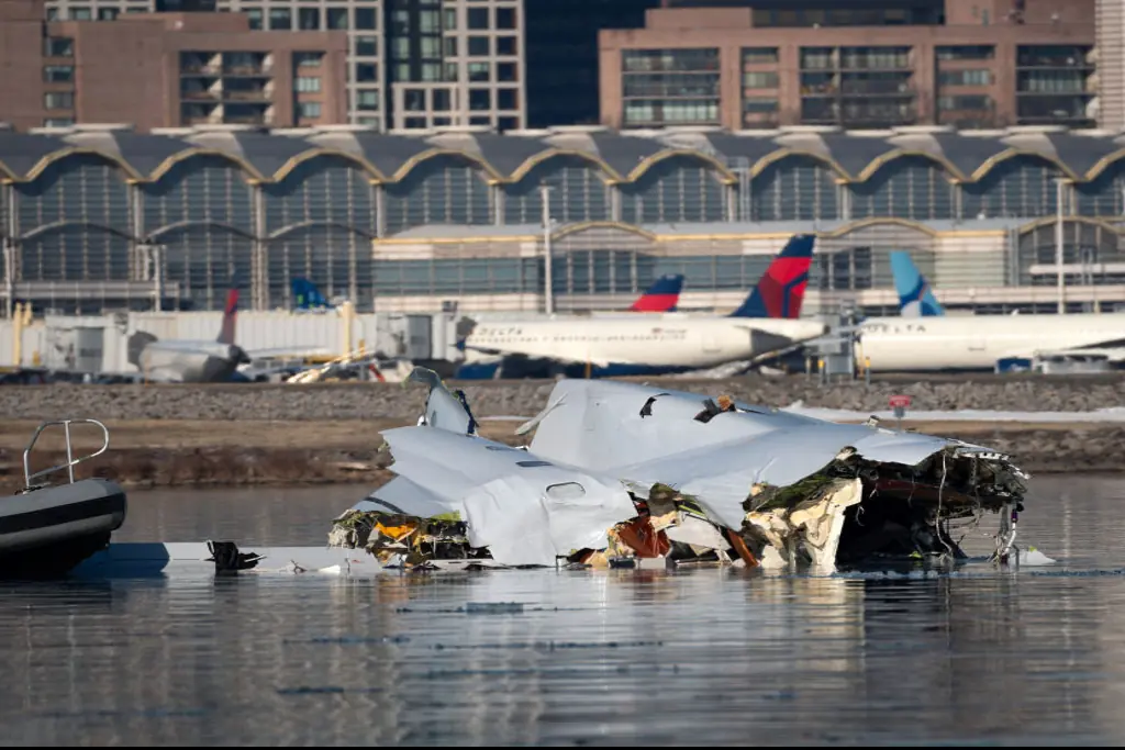 An American Airlines flight from Wichita, Kansas collided midair with a military Black Hawk helicopter.Credit: Handout / Getty