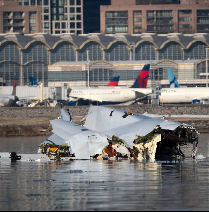 An American Airlines flight from Wichita, Kansas collided midair with a military Black Hawk helicopter.Credit: Handout / Getty