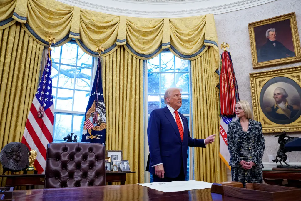 Can you spot the trophy? (Bottom left) Credit: Andrew Harnik/Getty Image