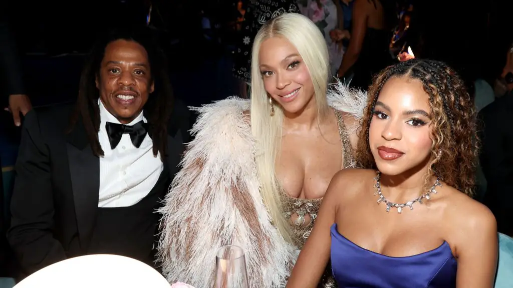 Beyonce with husband Jay Z and daughter Blue Ivy. Credit:	Kevin Mazur / Getty