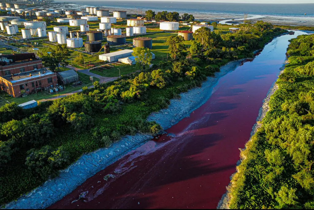 Concerns raised after canal water mysteriously turns red 'like blood' overnight