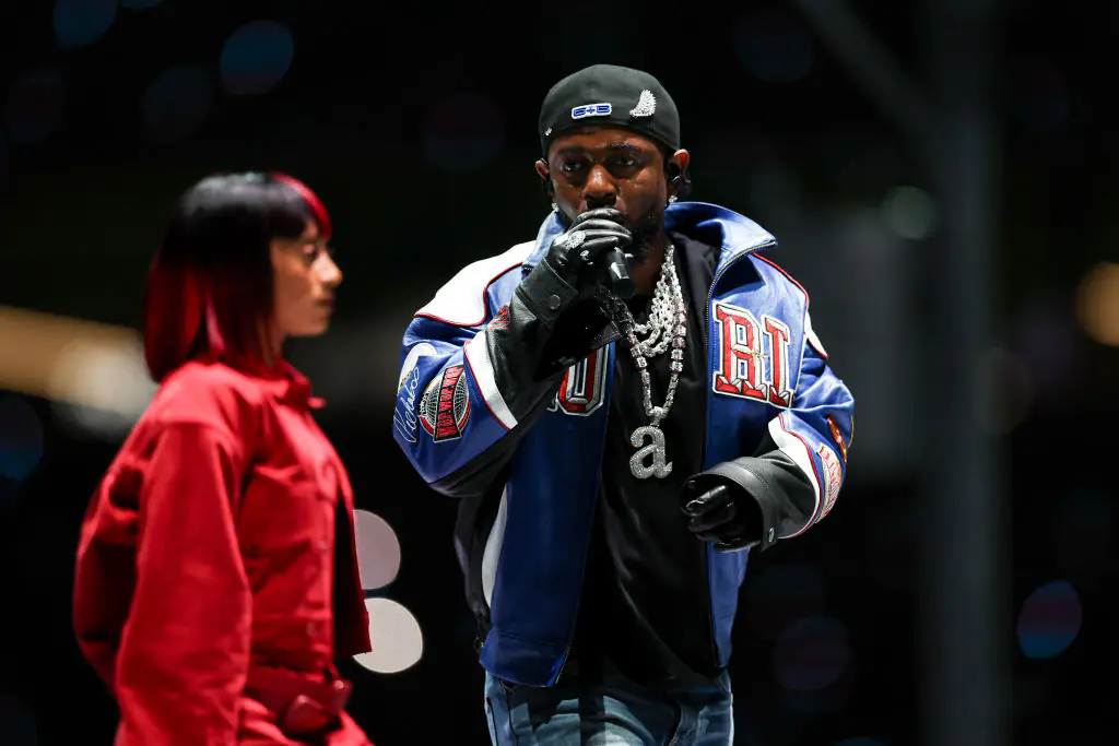 Kendrick Lamar at the Super Bowl. Credit: Kevin Sabitus/Getty