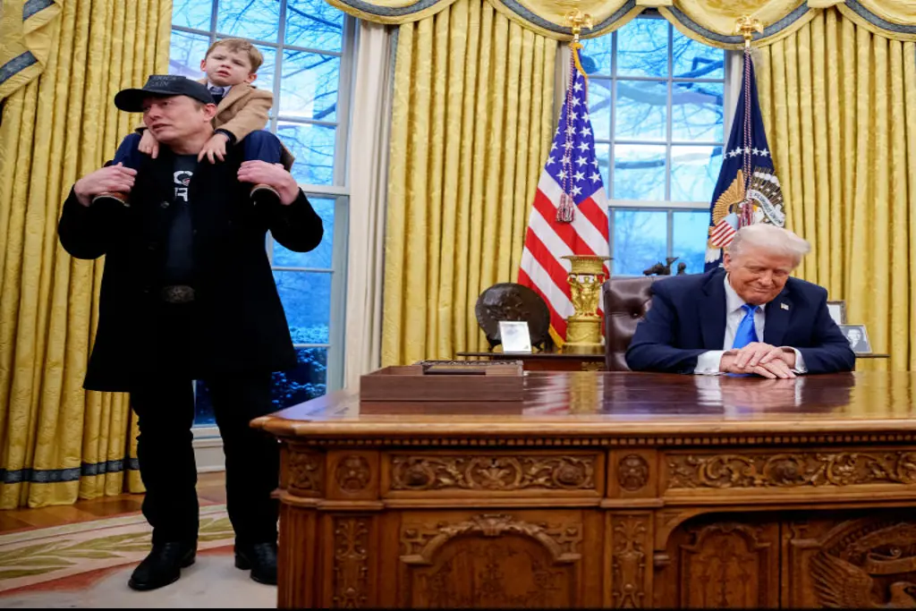 Elon Musk brought his son Lil X to a press conference at the Oval Office. Credit: Andrew Harnik / Getty