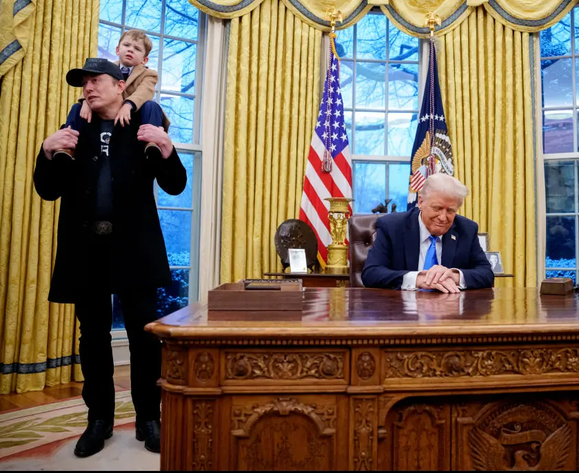 Elon Musk brought his son Lil X to a press conference at the Oval Office. Credit: Andrew Harnik / Getty