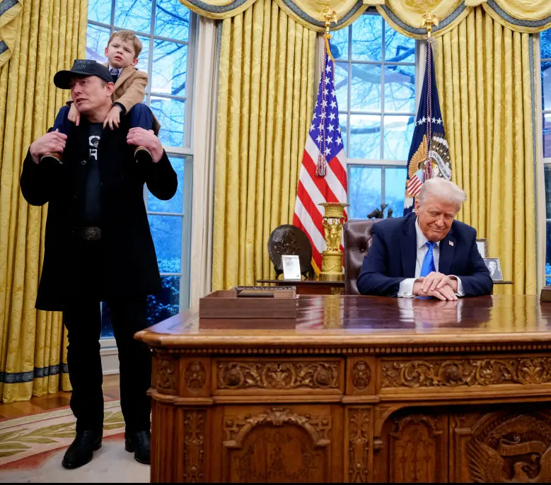 Elon Musk brought his son Lil X to a press conference at the Oval Office. Credit: Andrew Harnik / Getty