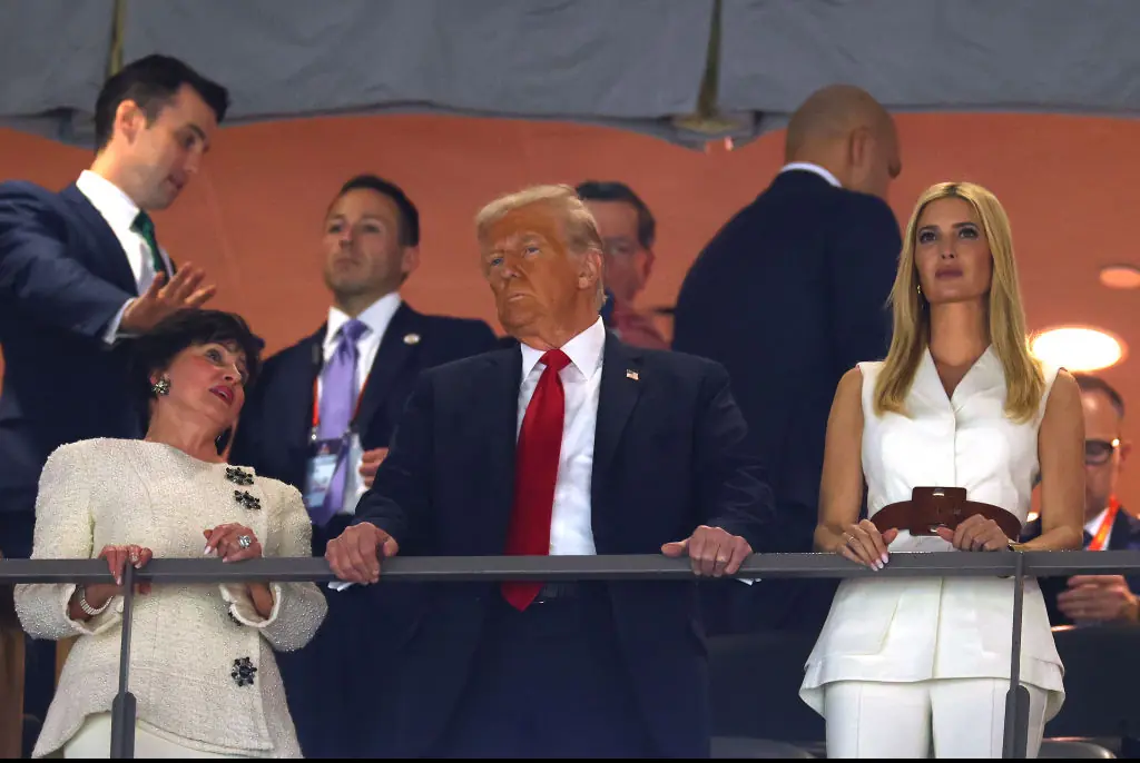Donald Trump with New Orleans Saints owner Gayle Benson, and daughter Ivanka.  Credit:	Gregory Shamus / Getty