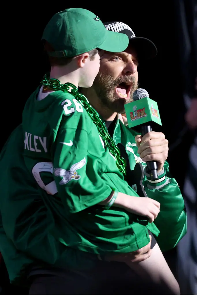 Actor Bradley Cooper introduced the Eagles to the field. Credit: Emilee Chinn/Getty Images