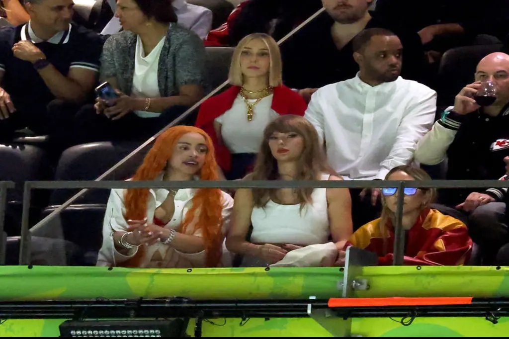 Ice Spice, Ashley Avignone, and Taylor Swift have been spotted in the crowd. Credit:  Jamie Squire/Getty Images