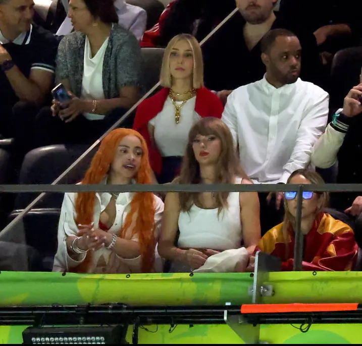 Ice Spice, Ashley Avignone, and Taylor Swift have been spotted in the crowd. Credit:  Jamie Squire/Getty Images