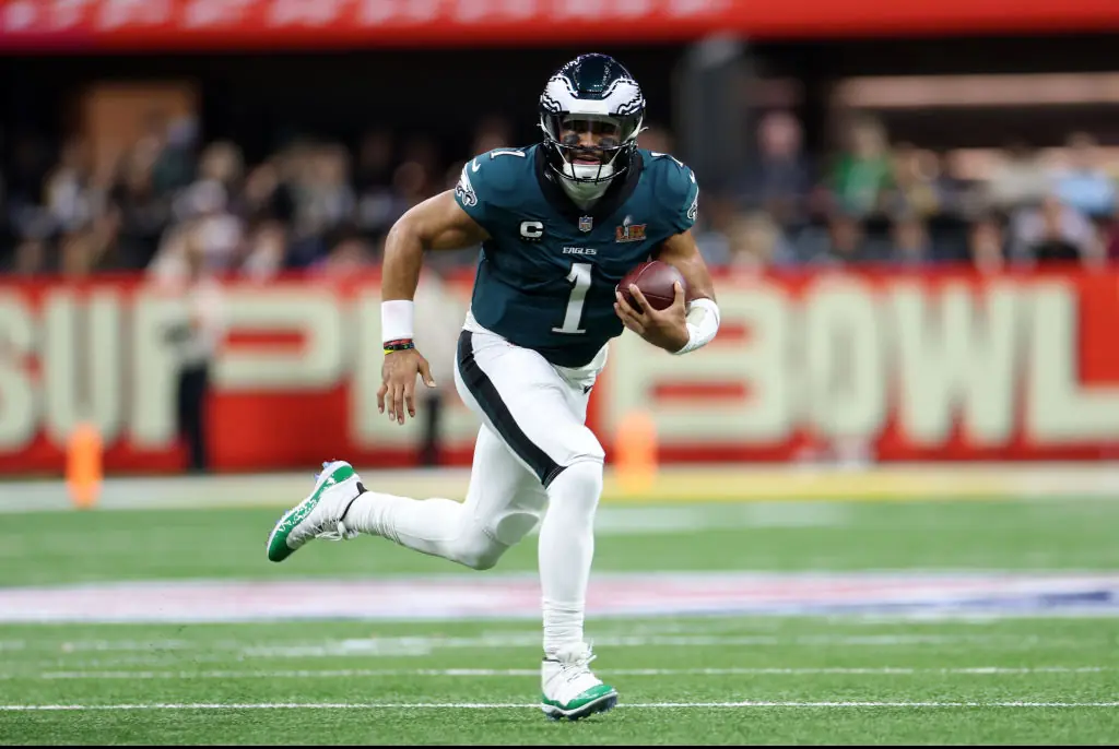  Jalen Hurts #1 of the Philadelphia Eagles. Credit:	Jamie Squire / Getty