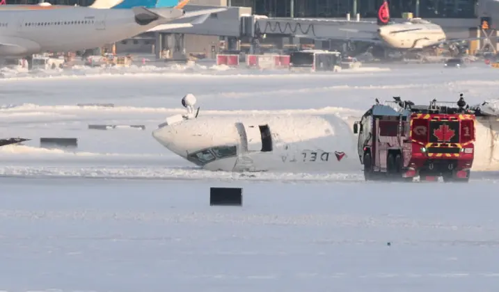 New footage shows the moment Delta Air Lines plane flipped on runway with 80 people onboard