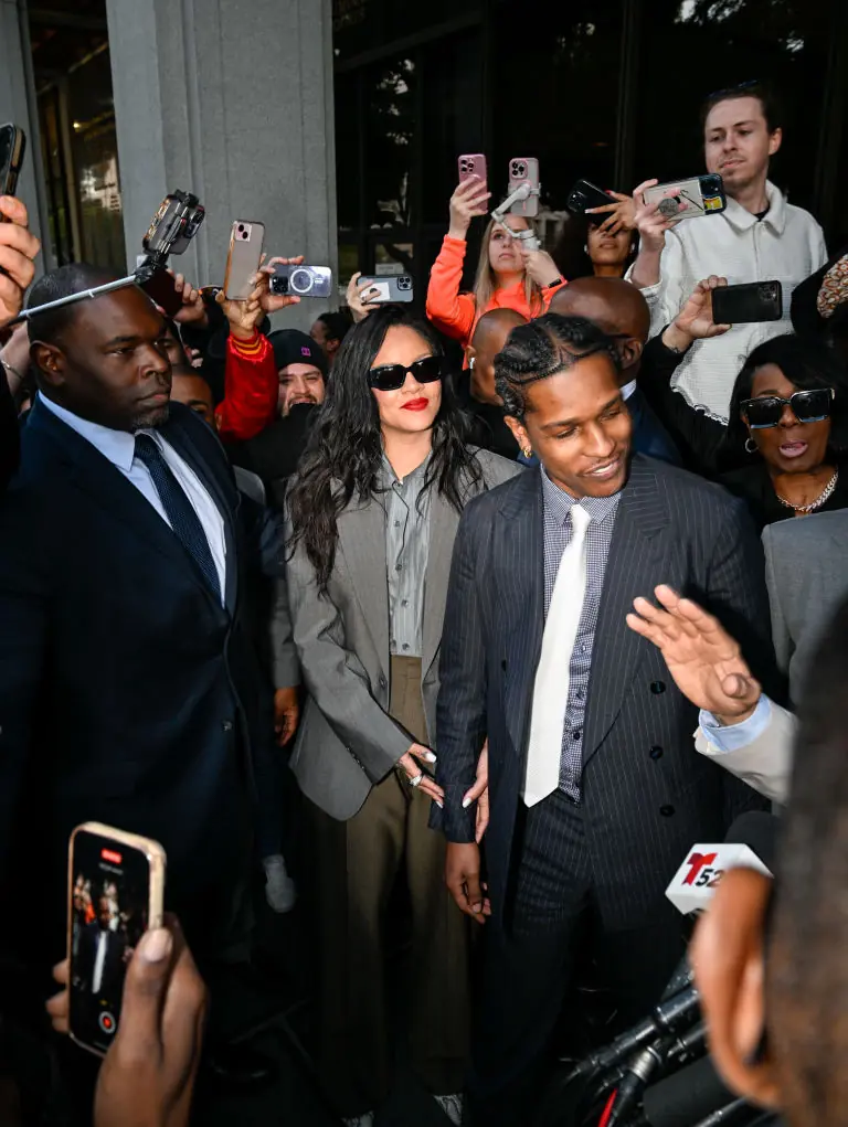 Rocky and Rihanna outside of the court house following the verdict. Credit: DUTCH/Bauer-Griffin/Getty