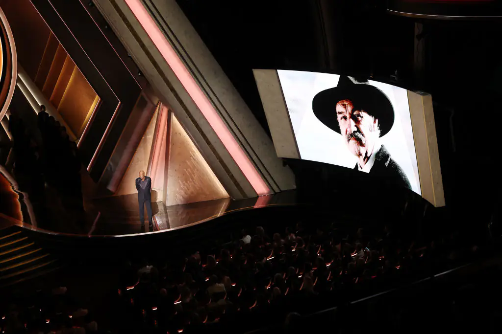 Morgan Freeman paying tribute to Gene Hackman. Credit: Myung J. Chun / Getty
