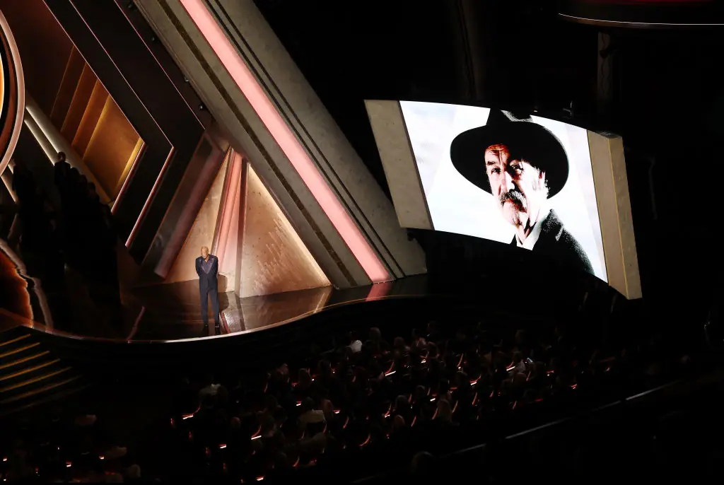 Morgan Freeman paying tribute to Gene Hackman. Credit: Myung J. Chun / Getty