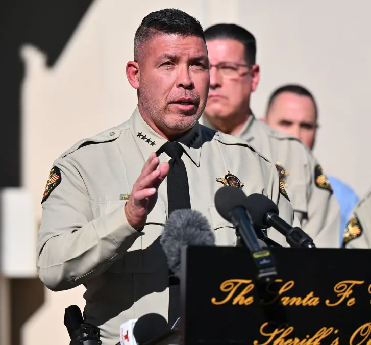 Sheriff Mendoza shares updates with the press. Credit: Sam Wasson/Getty Images