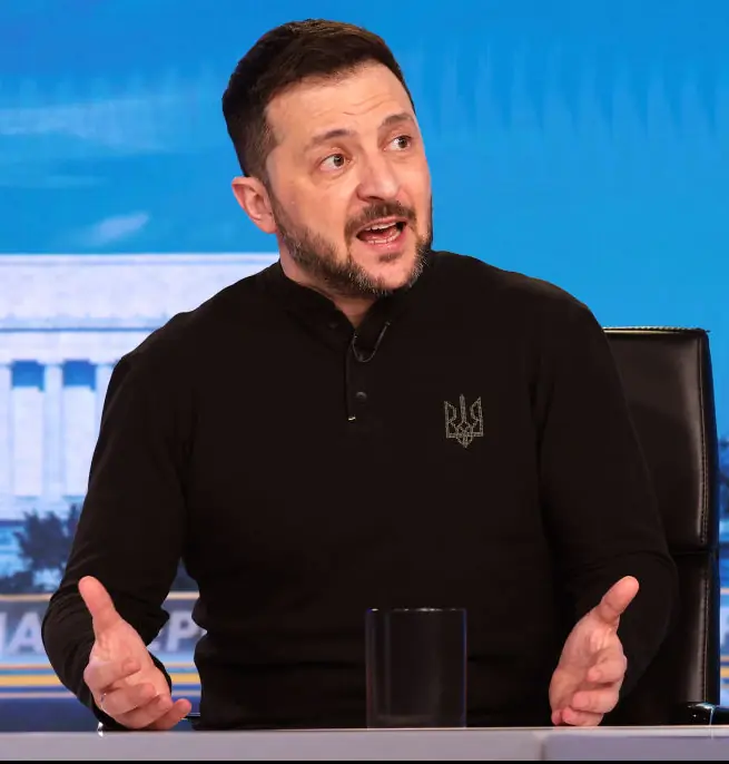 Ukrainian President Volodymyr Zelensky speaks during an interview with Fox News' Bret Baier. Credit: Win McNamee/Getty Images