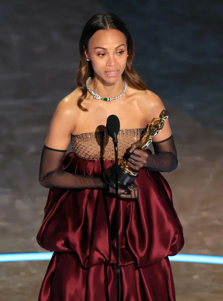 Zoë Saldaña delivered an emotional speech after accepting the Best Actress In A Supporting Role award. Credit: Kevin Winter / Getty