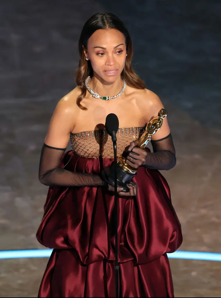 Zoe Saldana delivered an emotional speech after accepting the Best Actress In A Supporting Role award. Credit: Kevin Winter / Getty