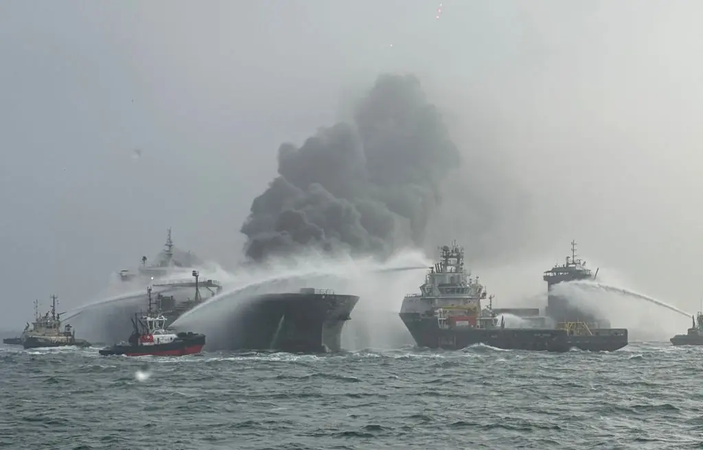 The UK’s Maritime and Coastguard Agency sent several helicopters and lifeboats to rescue crewmen, with 36 casualties brought ashore. Credit:	Getty Images 