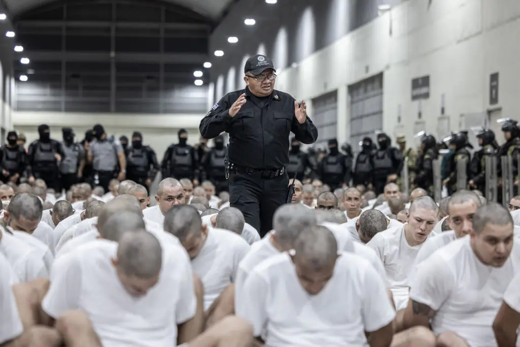 The lights are never turned off in the prison. Credit: El Salvador Presidency / Handout/Anadolu via Getty Images 