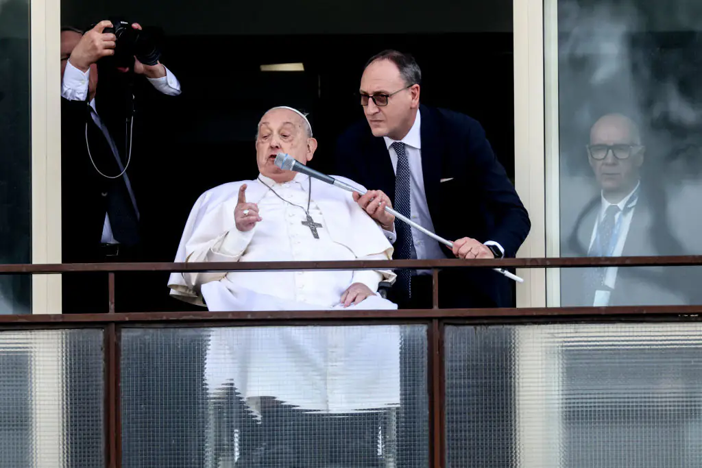 Pope Francis spoke to the crowd during his first public appearance in five weeks. Credit: Alessandra Benedetti - Corbis /Getty