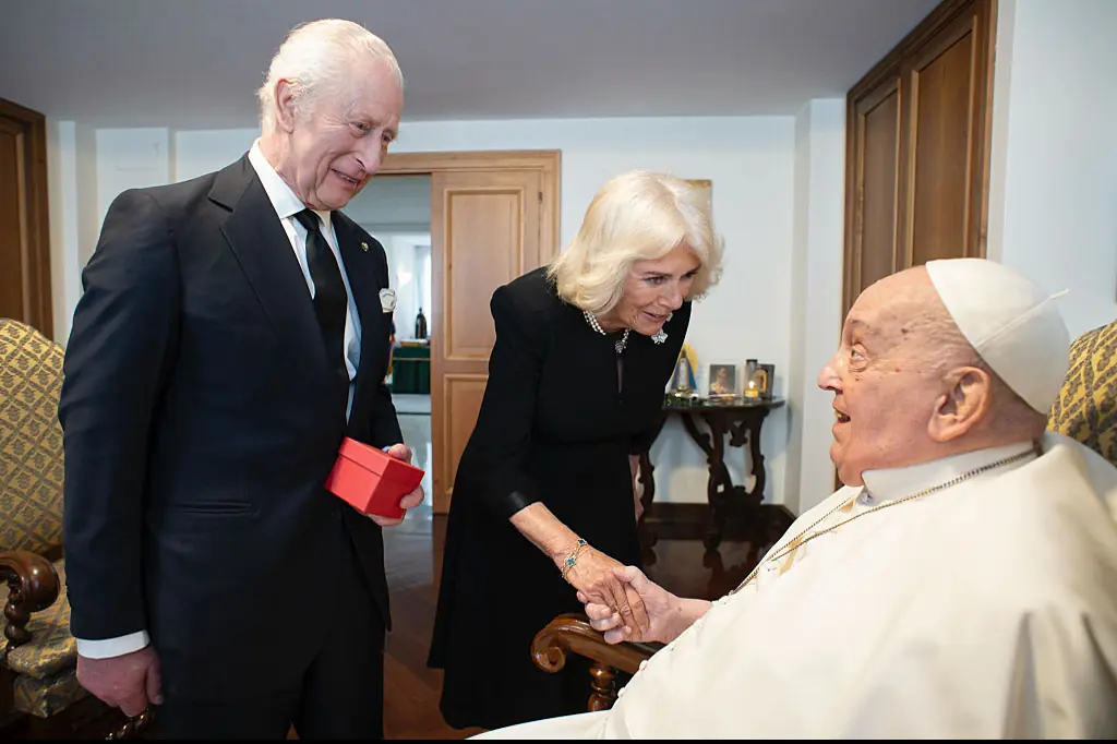 King Charles and Queen Camilla visited the Pope just days before his death. Credit: Vatican via Getty Images