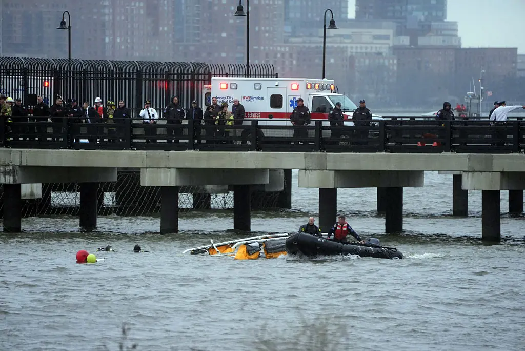 The wreckage was seen in the Hudson River. Credit: Lokman Vural Elibol/Anadolu via Getty Image