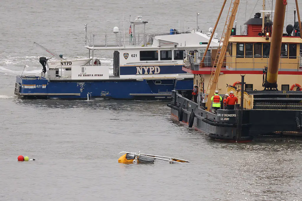 A helicopter plunged into the Hudson River on Thursday. Credit: JP Yim / Getty