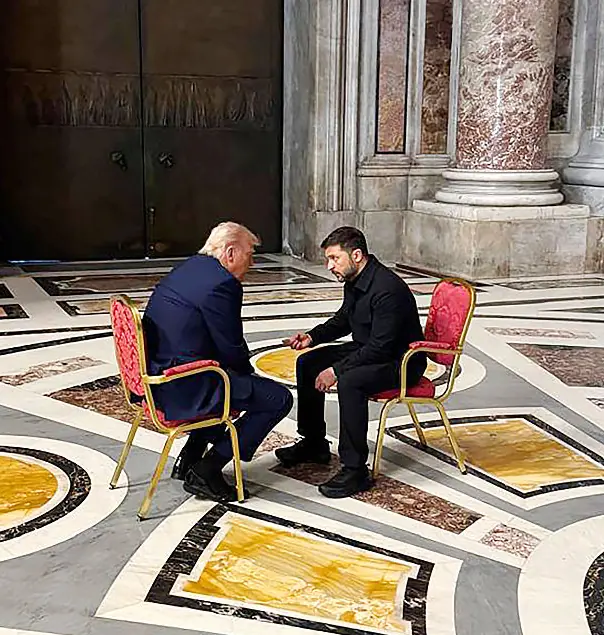 Trump and Zelenskyy had a meeting before prior to Pope Francis' funeral. Credit: Handout / Getty