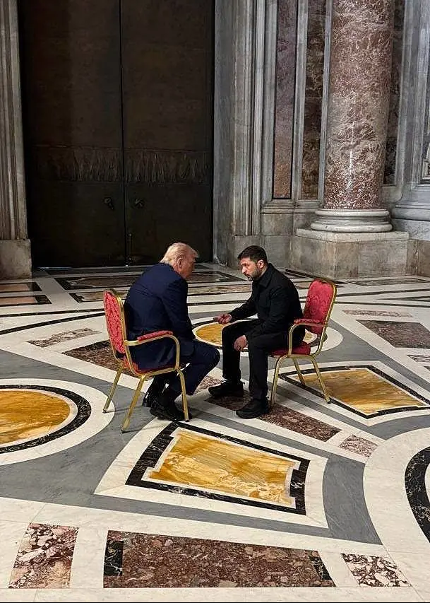 The photo shows Trump and Zelensky meeting moments before The Pope's funeral. Credit: Ukrainian Presidency/Anadolu via Getty Images