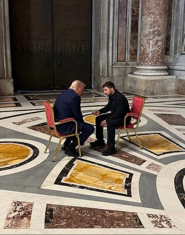 The photo shows Trump and Zelensky meeting moments before The Pope's funeral. Credit: Ukrainian Presidency/Anadolu via Getty Images