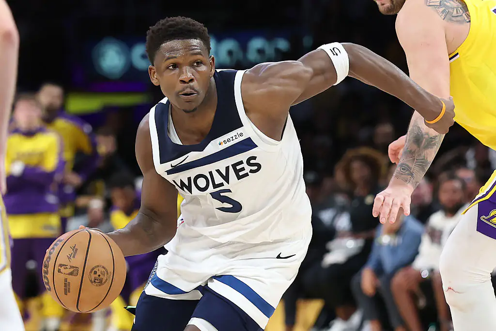Anthony Edwards has been fined for making an obscene comment at a fan during a game. Credit: Sean M. Haffey / Getty