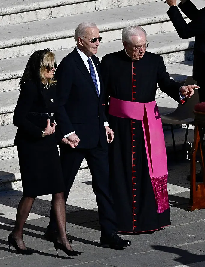 Joe and Jill Biden seen attending Pope Francis' funeral. Credit: Antonio Masiello/Getty Images