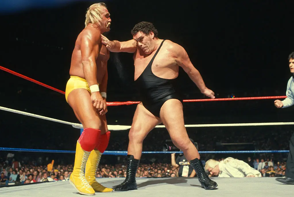 Hulk Hogan in action against Andre The Giant during WrestleMania III on March 29, 1987. Credit: WWE / Getty