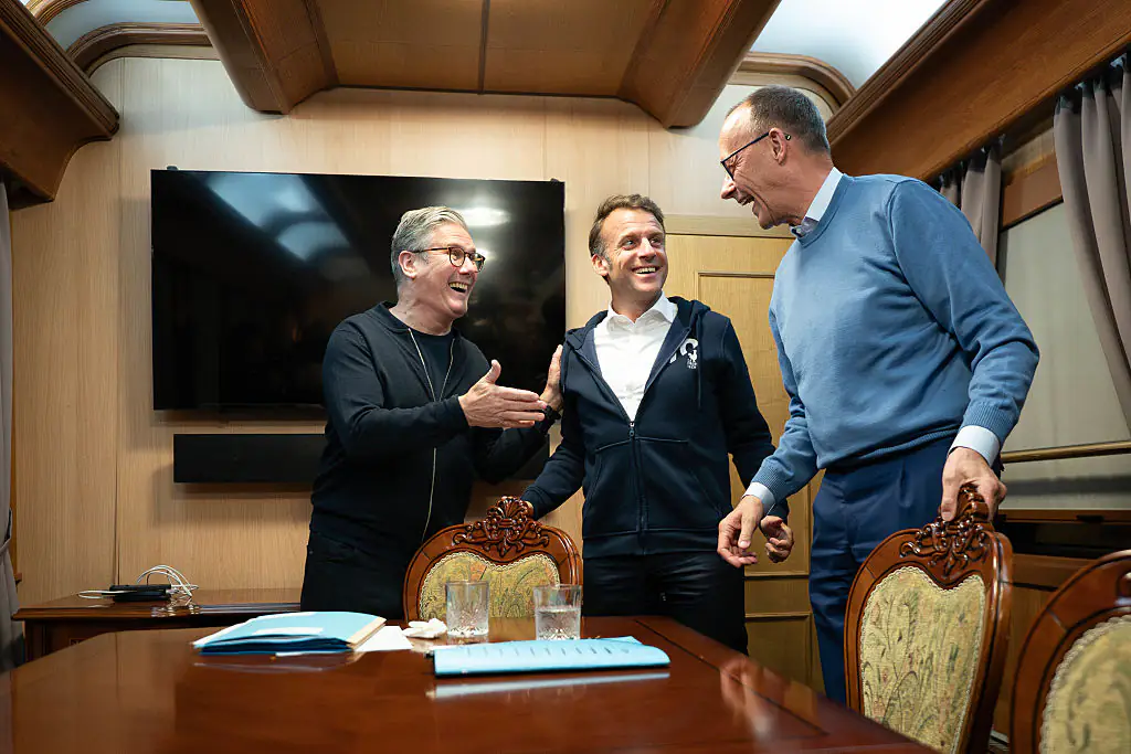 Starmer, Macron, and Merz made their way to Ukraine by train. Credit: Stefan Rousseau - WPA Pool/Getty