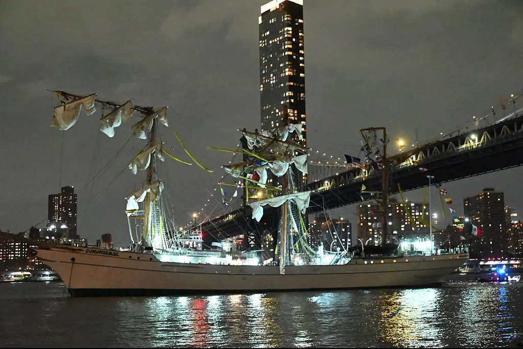 Two people have died after a Mexican navy ship crashed into Brooklyn Bridge. Credit: Kyle Mazza/Anadolu / Getty