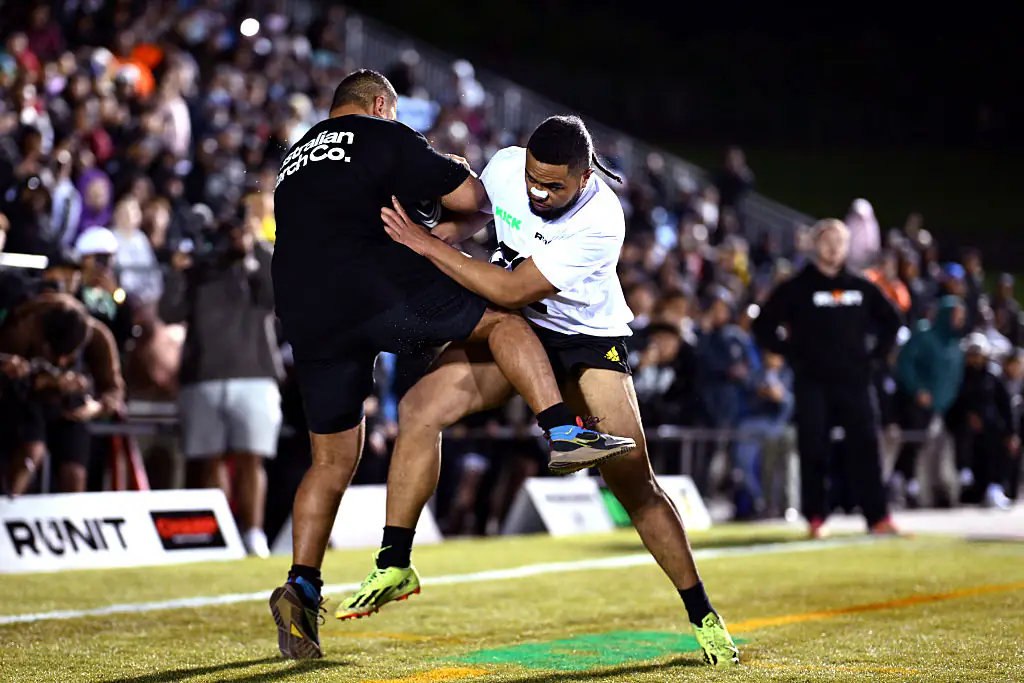 Competitors collide at a RUNIT competition earlier this month. Credit: Hannah Peters/Getty Images