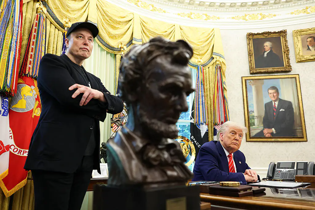 Elon Musk in the White House, sporting a black eye. Credit: The Washington Post / Getty