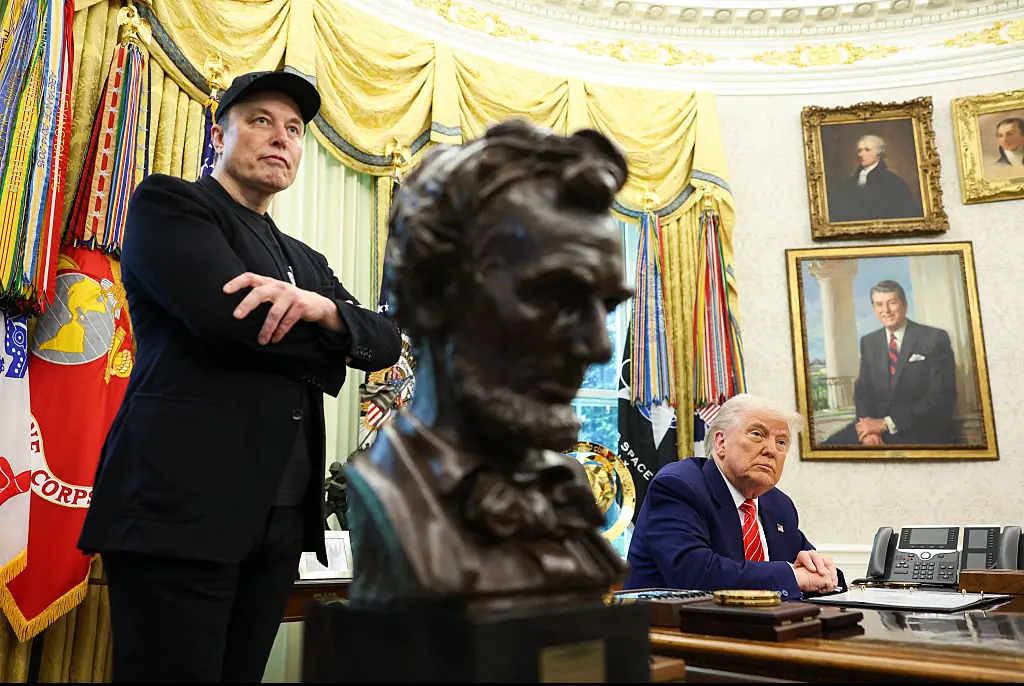 Elon Musk in the White House earlier this year, sporting a black eye. Credit: The Washington Post / Getty