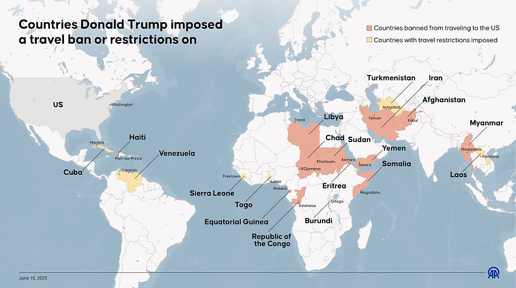 Countries Donald Trump imposed a travel ban or restrictions on. Credit: Anadolu / Getty