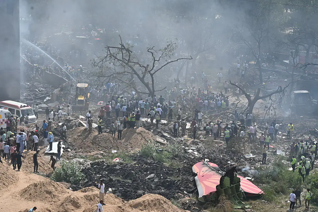 A view of the site where a plane crashed shortly after takeoff. Credit: Anadolu / Getty