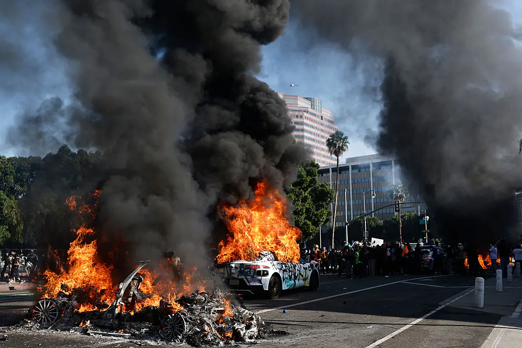 Hundreds of LA protesters gather to demand an immediate end to Immigration and Customs Enforcement (ICE) workplace raids. Credit: Mario Tama / Getty