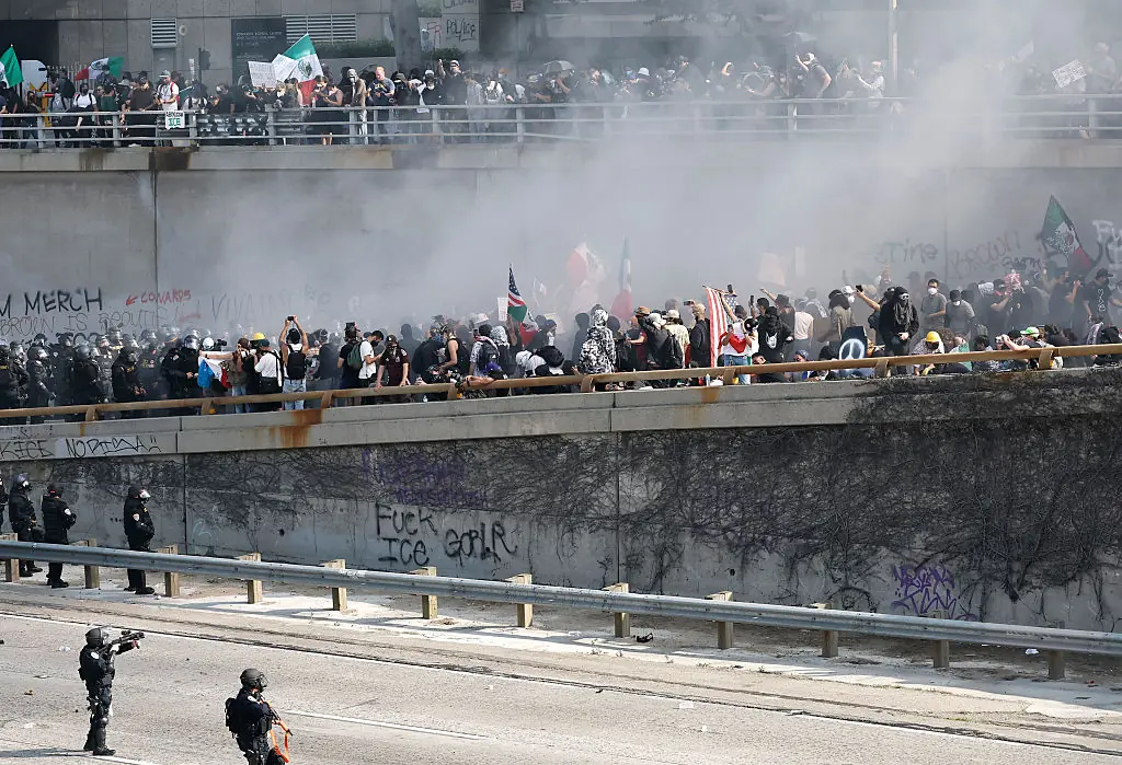 Protestors blocked the 101 freeway. Credit: Mario Tama / Getty